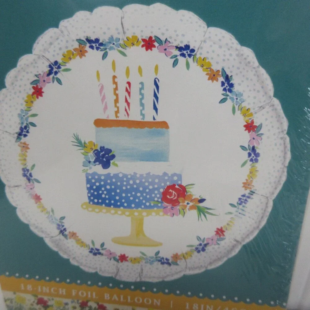Lot of 4 Pioneer Woman Foil Balloon Happy Birthday & Cake Round 18in New